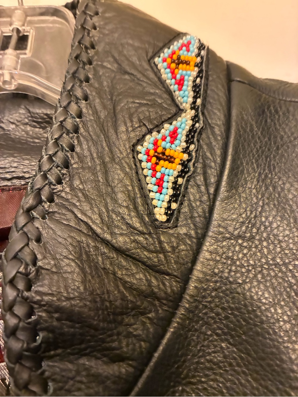 Western-Inspired Black Leather Fringe Vest with Beaded Accents, large, new - Picture 5 of 14